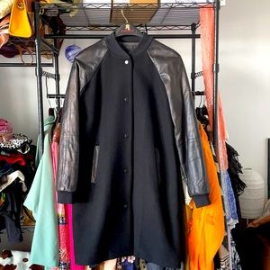 Madewell Varsity Bomber Leather Sleeves Wool Coat